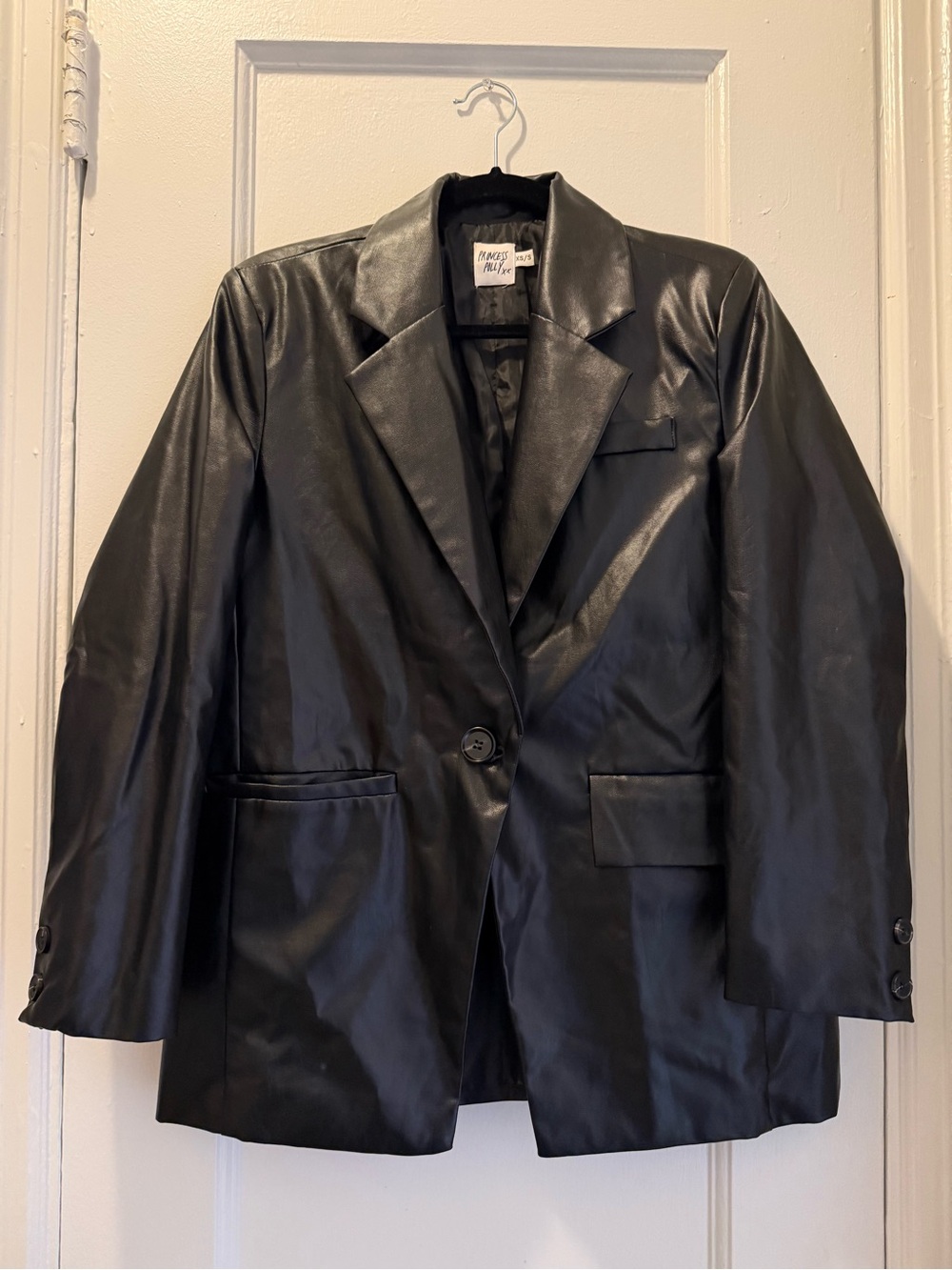 Princess Polly Vintage-Inspired Black Faux Leather Blazer Jacket - Unbranded